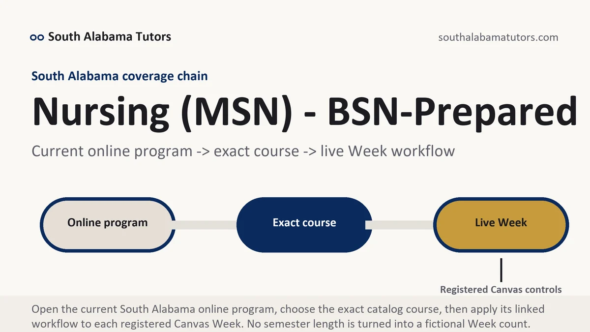 Nursing (MSN) - BSN-Prepared RNs at South Alabama, current online program to exact course to registered Canvas Week workflow, from South Alabama Tutors
