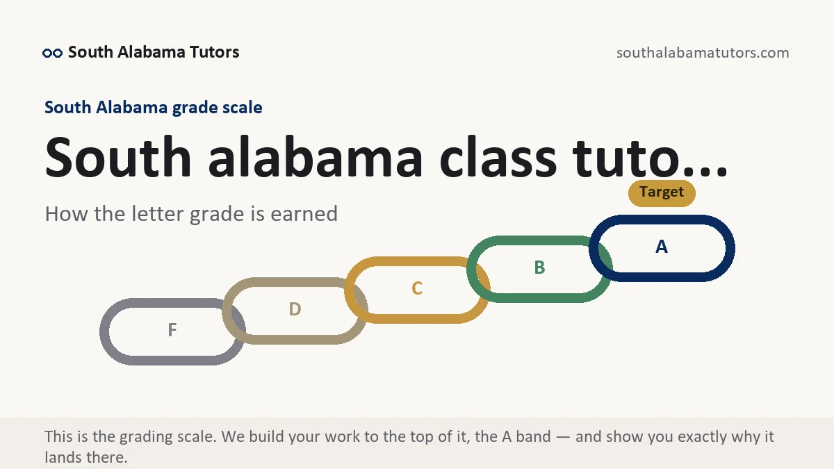 South alabama class tuto... at South Alabama, the grading standard every deliverable is built to, from South Alabama Tutors