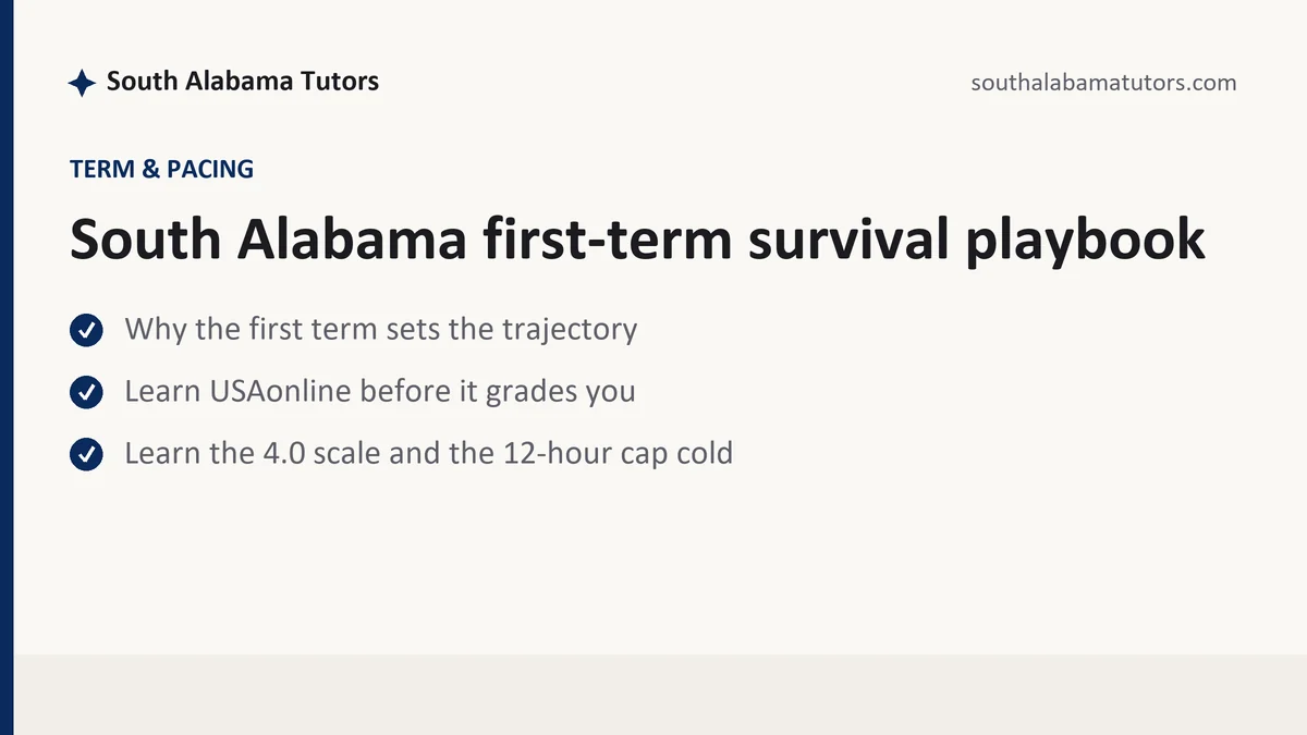 South Alabama first-term survival playbook, a South Alabama student guide, from South Alabama Tutors